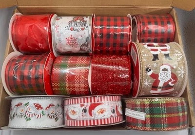 Christmas Plaid Snowman Santa Elf Buffalo Check Ribbon Lot 11 Wired Edge 160 ft - Image 1 of 4