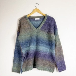 NATURAL LIFE Wollpullover grün blau lila Ombré erdig V-Ausschnitt SMALL - Bild 1 von 6