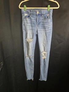 Jeggings AEO azul claro Next Level Stretch Temp Tech desgastados talla 2 - Imagen 1 de 8