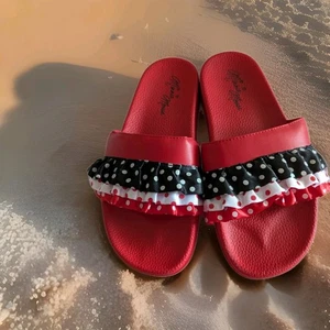 Disney Minnie Mouse Slides Women’s Size 8-9 Sandals Red White Blue WORN ONE TIME - Picture 1 of 5