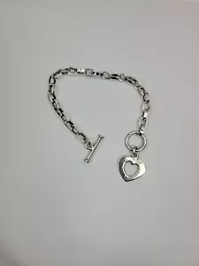 Silpada Sterling Silver 925 Heart Cut Out Oval Link Rolo Toggle Bracelet B0992 - Picture 1 of 5