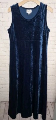 Vestido Feminino Diane Von Furstenberg Veludo Azul Maxi Modesto Sem Mangas Tamanho G EUA   - Imagem 1 de 4