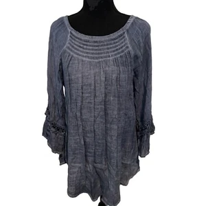 Spense Shirt Women’s Large Blue Washed Bell Sleeve Elastic Neck BOHO - Picture 1 of 11