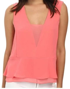 Bcbgmaxazria Women's Amerly Sleeveless V-Neck Double Flounce Blouse Size L - Picture 1 of 12