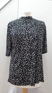 Kim & Co Mock Neck Jersey Top Polka Print Gr. Medium Neu Mit Etikett QVC Schwarz - Bild 1 von 2