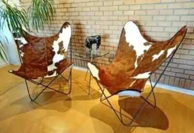 Cowhide Leather Butterfly Chair Relax Sleeper Seat Modern Lounge Accent Chair - Image 1 of 4
