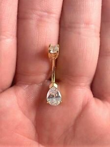 2 Ct Pear Simulated Diamond Piercing Belly Button Ring 14K Yellow Gold Plated