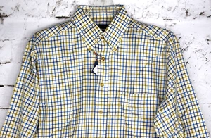 Henry Jacobson Men's Check Blue Tan Long Sleeve Button Down Shirt Large L NEW - Picture 1 of 4