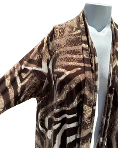 American Glamour Badgley Mischka XL Maxi Brown Animal Print Duster Kimono Jacket - Picture 1 of 13