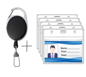 Retractable Key Chain ID Card Fob Belt Clip Lanyard Extendable+ 5 ID Card Holder - Foto 1 di 8