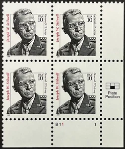 US Scott #3420, 10c General Joseph W. Stillwell, P.B. of 4, MNH, Extra Fine - Picture 1 of 2