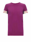 New Burberry Women's Short Sleeve Check Cuff Stretch Cotton Tee In Magenta Pink