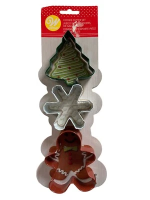 NUEVO Juego de 3 Cortadores de Galletas Wilton Navidad Copo de Nieve Árbol Pan de Jengibre Hombre. Foto 1 de 4