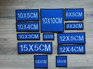 ROYAL BLUE Embroidery Personalised Name Badges Patches Various Sizes Hook Backed - Picture 1 of 2