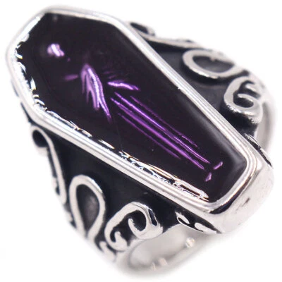 Anel de caixão esmaltado roxo gótico aço inoxidável vintage motociclista vampiro Earl Ring - Imagem 1 de 4