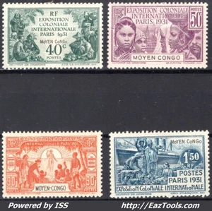 CONGO SERIE EXPO COLONIALE DE PARIS N° 109/112 NEUF * AVEC CHARNIERE - Picture 1 of 2