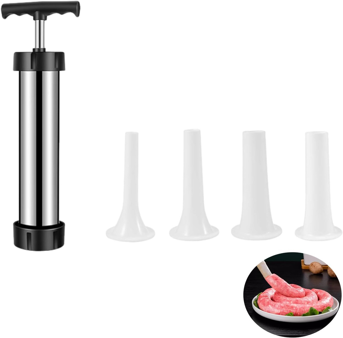 Insaccatrice Manuale Per Salsicce 2 In 1 | In Acciaio Inox Con 4 Tubi | Per Salsicce Fatte In Casa - Foto 5