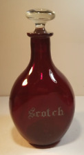 Vintage Ruby Red Dimple Grasp Scotch Decanter Bottle Clear Stopper