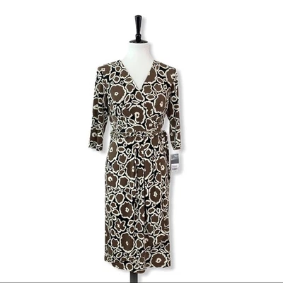 Donna Ricco NEW Dress Faux Wrap Chain Belted Waist Abstract Floral Women's 6 - Image 1 of 4