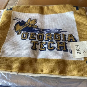 Vintage Georgia Tech Buzz Mascot Needlepoint Pillow Cover 10x12” Yellow Jackets - Picture 1 of 3