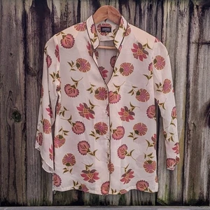 True Vintage Bernini Blouse Size 10 White Floral Button Down Office Work - Picture 1 of 16