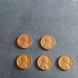 Five 1964D Wheat Brown No Mint Mark 1 Cent Pennies - Picture 1 of 4