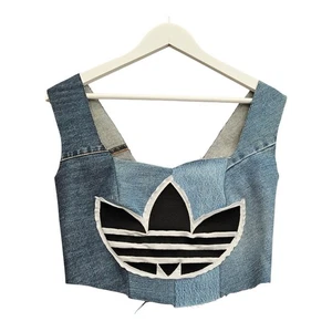 Upcycled Denim Soft Corset Top Women's Size 8 Reworked Jeans & Adidas Jacket - Picture 1 of 4