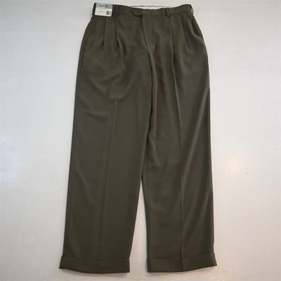 NUEVO Pantalones de Colección Y2K 2000s 34x32 Verde Doble Plisado Sueltos Cintura Alta para Hombres Foto 1 de 4