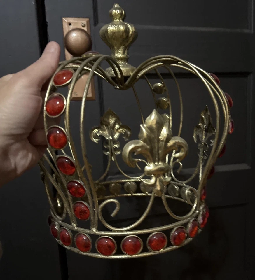 Hermosa corona grande de oro pesado con joyas rojas rubí única de colección Foto 1 de 4