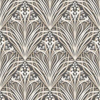 Papel Pintado Bellflower Muriva M66109 Crema Elegante Vinilo Geométrico Hojas Art Deco Foto 1 de 2