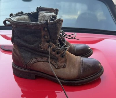 ITALIA COLECCIÓN UGG Piel Cuero Cordones Motocicleta Combate Motociclista Bota *5 Foto 1 de 4