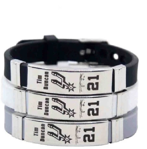 Stock 10 Tim Duncan  Basketball Bracelet Silicone Stainless Steel adjustable Cover
