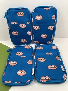 Estuche organizador de lápices Yoobi azul melocotón labios boca cierre cremallera lote de 4 NUEVO - Imagen 1 de 4