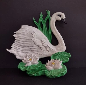 Vintage 1960s Mid Century Bathroom Wall Hanging Plaque Swan W/ Lily Pads - Picture 1 of 12