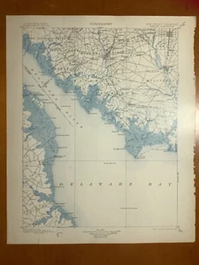 1905 USGS map of Vineland, Bridgeton,Greenwich, NJ land & sea east of Dover, DE - Picture 1 of 12