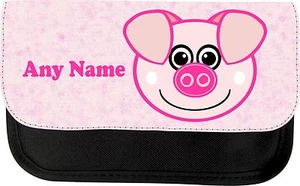 PERSONALISED CUTE PIG FACE PENCIL CASE MAKE UP BAG GIFT PRESENT XMAS BIRTHDAY - Picture 1 of 3