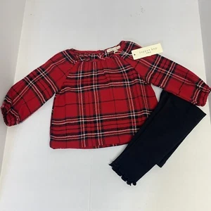 Cooper Key rot kariert Kleinkind Top Okie Dokie schwarze Leggings Größe 3T NEU - Bild 1 von 10