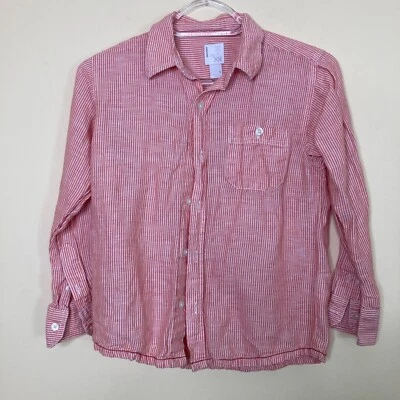Camisa Old Navy Abotonada Niños Pequeña Mezcla de Lino Manga Larga Naranja Rayas Foto 1 de 4