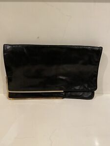 Vintage Bottega Veneta Black Leather Fold Over Clutch