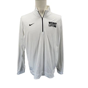 Nike WEIGHT LIFTING 1/4 Zip Pullover Mens White Black Swoosh Sz Large 642039-010 - Imagen 1 de 15