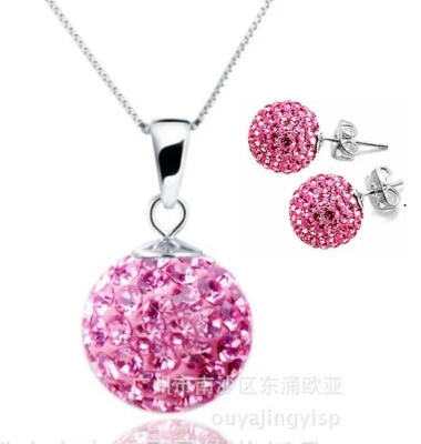 Conjunto de aretes colgantes de plata esterlina rosa bola discoteca caja de cadena F13 Foto 1 de 2