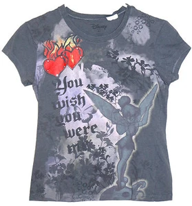 Tinker Bell You Wish You Were Me T-Shirt MEDIUM Gray Peter Pan Disney Heart - Picture 1 of 4