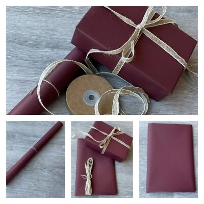Wrapping Paper KRAFT Christmas Burgundy Wine Recyclable Jute Ribbon Roll Sheet - Image 1 of 4
