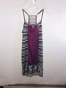 Roxy Girls Gray Purple Spaghetti Strap A-Line Floral Pattern Tank Dress 14/16 L - Picture 1 of 7