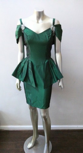 VALENTINO VINTAGE ANNI '80 '90 GUAINA TAFFETA MOD PEPLUM PARTY COCKTAIL SWEETHEART ABITO CORTO 5 6