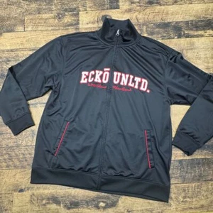 Ecko Unltd Black Track Jacket Full Zip Athletic Sportswear Red Trim XXL - Picture 1 of 8
