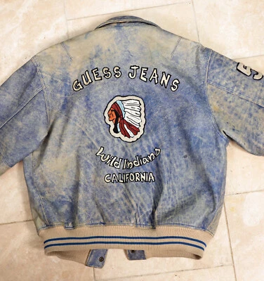 GUESS Vintage 80’s “Wild Indians California" Leather Denim Dye Guess Jacket RARE - Image 1 of 4