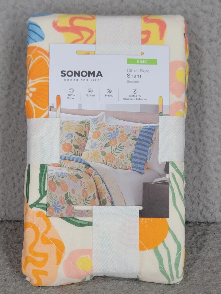 NUEVO Sonoma Almohada Sham Cítricos Floral King Size Goods for Life Algodón Reversible Foto 1 de 4