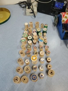 Lot of 50 Vintage Wooden Sewing Thread Spools Various Sizes Brands and Colors - Picture 1 of 5