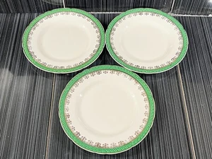 3 X VINTAGE ROYAL TUDOR WARE BARKER BROS SALAD PLATES - GREEN FLORAL RIMMED EDGE - Picture 1 of 6